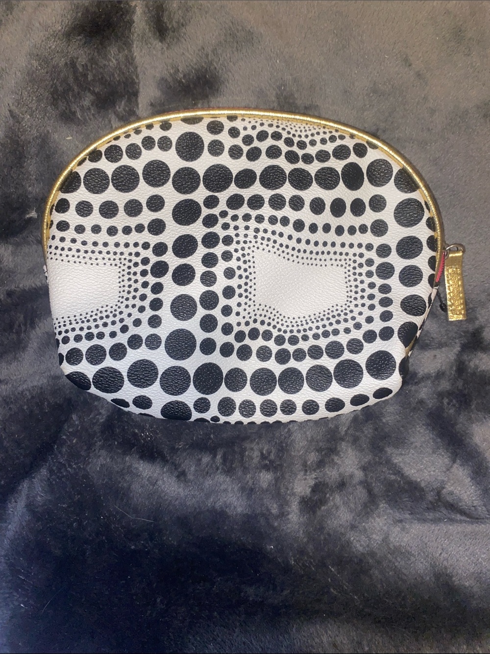 Black & White Polka Dot Cosmetic Pouch with Gold Zip